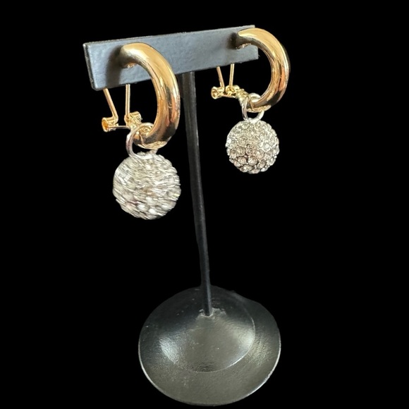 Jewelry - Gold tone rhinestone ball pierced dangle earrings